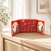 Boîte cadeau calendrier de l'avent à double porte personnalisée, 12 compartiments, compte à rebours de Noël, écologique, biodégradable, doublure en éponge dorée