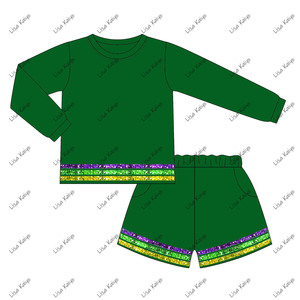Abbigliamento per Bambini Mardi Gras, Set con Maglione a Maniche Lunghe e <span class=keywords><strong>Pantaloncini</strong></span> a Righe Viola, Verde e Oro con Paillettes, Set di Abbigliamento per Feste per Ragazze all'Ingrosso - Product Image 4