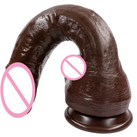 Dildo de Silicona Negro Realista al Tacto con Potente Ventosa, Pene Grande y Grueso para Masturbación Femenina
