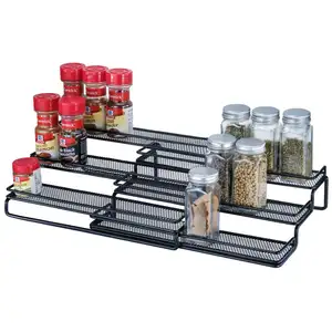 hängen rack geländer Suppliers-3 Tier Expandable Cabinet Spice Rack Organizer - Step Shelf mit Protection Railing Black