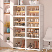 QM Armoire à chaussures pliante en plastique à 6 couches avec roues Boîte à chaussures magnétique monobloc Double rangée Grand étagère à chaussures pliable Utilisation Stockage