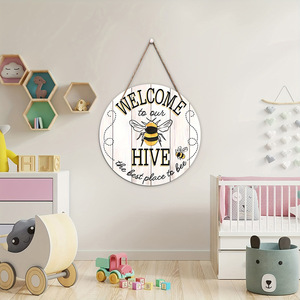 Spot cross-border wooden <b>bee</b> tag, doorplate, creative hanging ornament, wooden home party decoration, wall sticker, door - Product Image 4