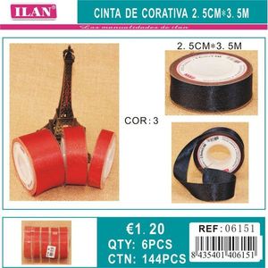 Nastro decorativo Iln 2,5 cm x 3,5 m nero rosso per confezioni regalo e lavori artigianali - Product Image 1
