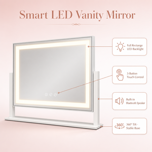 Grand miroir de maquillage rectangulaire à LED avec 3 couleurs, gradation progressive, tactile, rechargeable Type-C, pour salon, hôtel, vente en gros - Product Image 3
