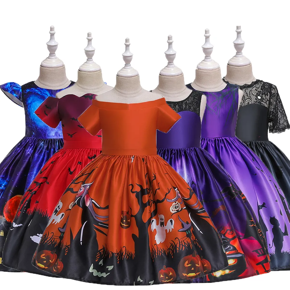 MQATZ नई हेलोवीन लड़की राजकुमारी पोशाक बच्चों प्रदर्शन कार्टून प्रिंट फ्रॉक WS001-WS007