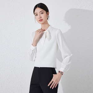 Women's White Long Sleeve Hotel Uniform Shirt Spring 2025 Business Wear Inner Layer Top - Product Image 3