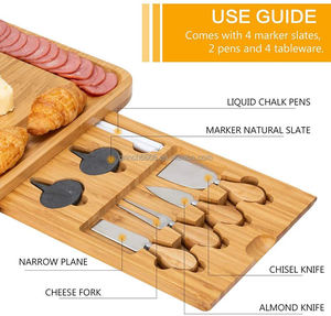 2026 nouvelle planche à découper en bambou personnalisée ensemble planche à fromage en <span class=keywords><strong>ardoise</strong></span> tiroirs coulissants avec 4 couteaux en acier inoxydable - Product Image 4