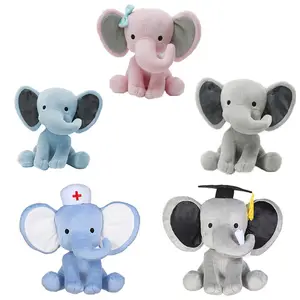 Elefante de peluche gris con orejas grandes, venta al por mayor, elefante suave personalizado