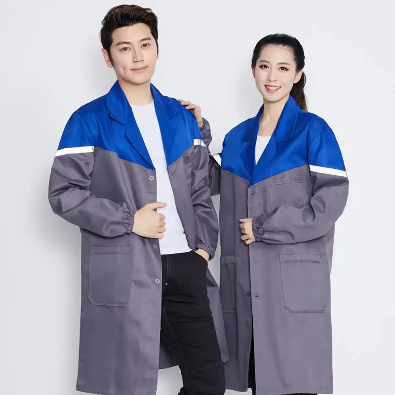 블루 랩 코트 작업복 도매 코트 긴 소매 워크샵 광고 블루 화이트 코트 바지 툴링 로고