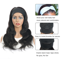 Perruques à bandeau sans colle en cheveux humains, perruques à bandeau en cheveux humains ondulés, perruques entièrement faites à la machine sans dentelle pour femmes noires