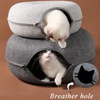 Tunnel interactif pour chat Walutz Donut en feutre non tissé, lit-caverne, maison-nid détachable avec fermeture éclair, lavable, respirant, pour intérieur, toutes saisons