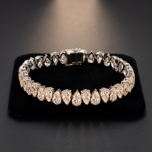 TISHYA DIAMOND 10k <b>Solid</b> White <b>Gold</b> DEF VVS Pear Lab Grown Diamond Tear Drop Claw Setting Unisex Everyday Wear Tennis Bracelet - Product Image 3