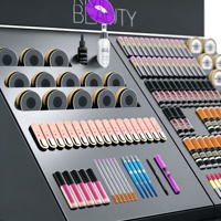 Présentoir de boutique de beauté en bois avec emplacements pour produits en acrylique et tiroirs de rangement pour magasin de maquillage