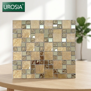 Piastrelle da Parete in Vetro Cristallo Misto Metallo Dorato Ambra con Effetto Crepato, Mosaici Quadrati Moderni Parquet Bar Glitterati Color Oro, Vendita Calda - Product Image 1