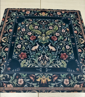 Tapis de table de mahjong américain vintage style Morris, imprimé floral lapin et oiseaux, antidérapant, en flanelle douce, motif botanique rétro, cadeau pour jeu de loisirs