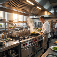 Four combiné professionnel robuste OUTE pour cuisine commerciale, gaz autonome 6 brûleurs avec four et petit meuble, en acier inoxydable SUS304/201