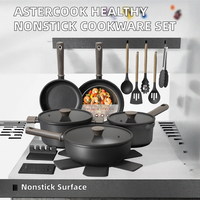Ensemble de casseroles et poêles antiadhésives Astercook Home, saines, non toxiques, en titane, compatibles induction, sans PFAS/PTFE/PFOA/PFOS, avec couvercles en verre