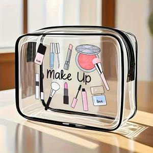 Bolsa de Maquillaje Transparente Unisex con Cierre, Organizador de Artículos de Aseo Portátil de Viaje con Asa, Duradero y Fácil de Limpiar para Gimnasio y Aeropuerto - Product Image 1