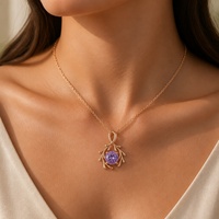 Pendentif ajouré vintage en améthyste ronde avec motif de branche de feuille en or rose pour femme