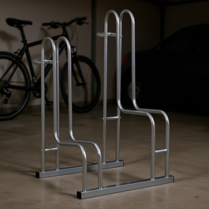 Supporto per biciclette da pavimento in acciaio zincato argentato per 2 biciclette, lunghezza 40-45 cm, cavalletto autoportante - Product Image 2