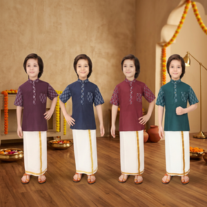 Conjunto de Kurta y Dhoti de Algodón para Niños, Ropa Étnica Tradicional India, Corte Regular Informal, Largo hasta el Tobillo, para Todas las Temporadas, Sin Arrugas - Product Image 3