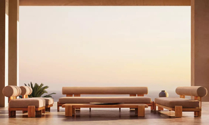 Sofá de exterior de madera de teca maciza con acabado natural para jardín, ideal para proyectos de villas y hoteles de alta gama. - Product Image 5