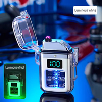 Briquet électronique USB à double arc lumineux, transparent, étanche, coupe-vent, pour l'extérieur, avec affichage numérique de la puissance, pour cigarettes