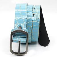Ceinture pour homme pour jeans, ceinture personnalisée en PU vert brillant effet croco, boucle ardillon carrée en métal rétro, accessoire de taille quotidien