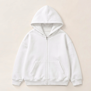 เสื้อฮู้ดโอเวอร์ไซส์สีขาวแบบซิป  โลโก้ BFG ปักด้านหน้า  ผ้าโพลีเอสเตอร์/คอตตอนถัก  รักษ์โลก  ใส่ได้ทั้งชายและหญิง  เหมาะสำหรับฤดูใบไม้ผลิ - Product Image 1