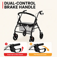 Déambulateur pliable avec panier de courses pour seniors, chariot de marche multifonctionnel d'extérieur avec grand panier et frein pour la marche quotidienne