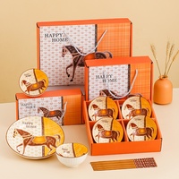 Service de Table Style Bohème en Céramique Japonaise, Bol Lot de 4, Boîte Cadeau Baguettes Assiette