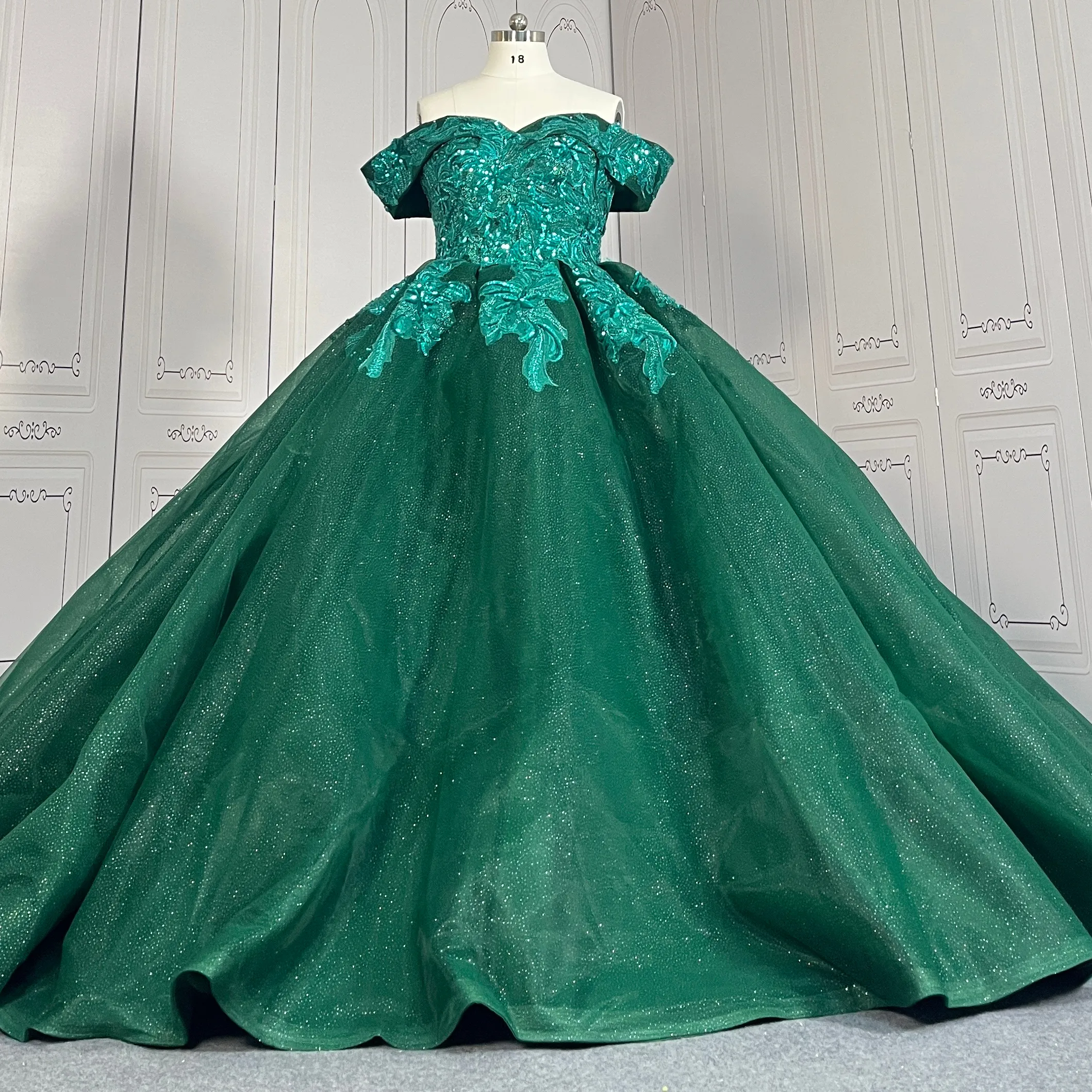 Mumuleo Arabische Moslim Groene Pailletten Kralen Trouwjurk Off Shoulder Kanten Quinceanera Feestjurken Vegen Trein Gewaden De Soiree