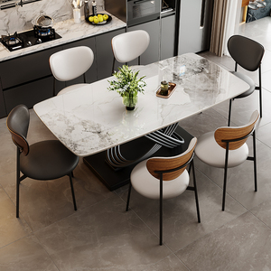 Table à manger rectangulaire en marbre <span class=keywords><strong>de</strong></span> style moderne et luxueux avec un ensemble <span class=keywords><strong>de</strong></span> chaises 4 à <span class=keywords><strong>6</strong></span> places, meubles en métal <span class=keywords><strong>noir</strong></span>, designs uniques 2025 - Product Image 3
