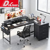 Escritorio para Juegos en Forma de L con Cajones, Bolsillos de Tela y Soporte para Monitor para Oficina en Casa, Venta al Por Mayor
