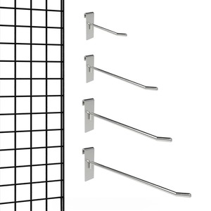 Chrome Metal Grid Panel <b>Display</b> Rack Wall-Mounted Stainless Steel Slatwall Hook Adjustable Height Accent Shelf Easy Assembly - Product Image 1