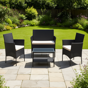 Ensemble de meubles de jardin en rotin moderne 4 pièces avec coussins beiges, canapé et chaises en osier durables pour terrasse ou jardin - Product Image 2