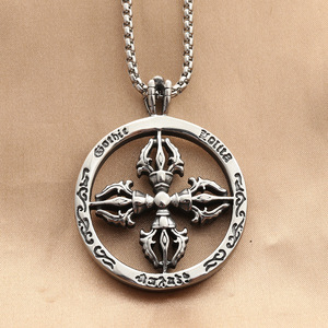 Stainless Steel <b>Cross</b> Pendant Necklace Men's Retro Punk Geometric Hollow Design 280389 - Product Image 1