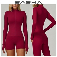 Veste de yoga et de course à pied pour femmes BASHAsports, fermeture éclair sur le devant, manches longues, séchage rapide, respirante, vêtements de sport pour la salle de sport et la remise en forme avec logo personnalisé