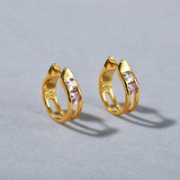 Boucles d'oreilles créoles Huggie en laiton plaqué or, double rangée, avec zircone cubique rose et blanche colorée, bijoux délicats en pierres précieuses, cadeau d'anniversaire, fournisseur