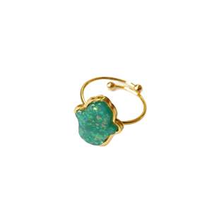 Fine <b>Rings</b> Hamsa Hand <b>Opal</b> Stone PVD <b>Gold</b> Plated 316L Stainless Steel Sustainable Resistant Jewelry - Product Image 1