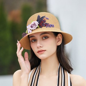Chapeau Bob d'Été en Fourrure pour Femme, Motif Floral et Nœud Papillon, Protection Solaire, Cadeau Fête des Mères, Vacances, 56-58CM - Product Image 1