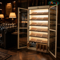 Moderne Vitrine aus Massivholz für Wein & Whiskey mit LED-Beleuchtung und Befeuchter für kommerzielle Zigarrenläden und Rauchershops