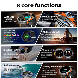 สมาร์ทวอทช์ HK52 หน้าจอ AMOLED 1.43 นิ้ว ความละเอียด 466x466 รองรับการโทรผ่านบลูทูธ NFC วัดอัตราการเต้นของหัวใจ ตรวจจับการนอนหลับ โหมดกีฬาหลากหลาย ระดับกันน้ำ IP67 - Product Image 2