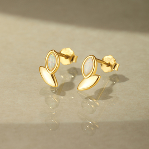 Boucles d'oreilles en argent 925 plaqué or 18 carats avec opale, forme feuille d'olivier, pour femme, à porter au quotidien - Product Image 3