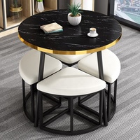 Table à manger GEDO personnalisée, moderne, compacte, gain de place, en MDF avec bord doré, avec 4 chaises à dossier, ensemble de meubles de salle à manger pour la maison