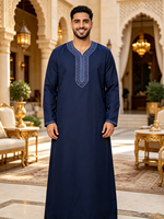 CCY 2026 Maroc Coton Lin Jalabiya Homme Islamique Brodé Musulman Kaftan Boubou Pour Homme Robe Thobe Manches Longues