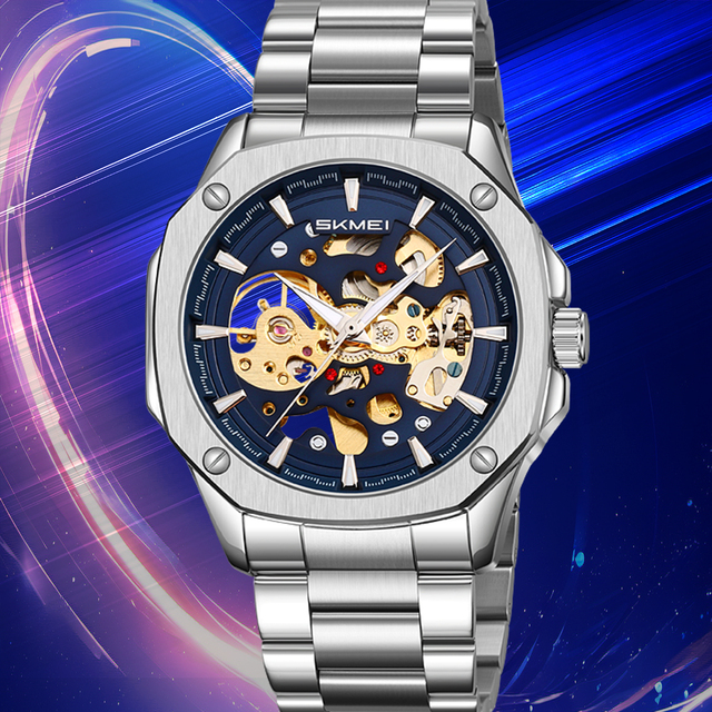 SKMEI 9378 Men's Stainless Steel Automatic Watch Water Resistant Casual Business Design Crown Mechanical Movement Analog Glass