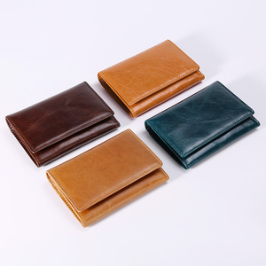Vintage Oil Wax Leather Card Holder Genuine Top-Grain Cowhide <b>RFID</b> <b>Blocking</b> <b>Wallet</b> for Men Women Personalized Engraved Gift - Product Image 1
