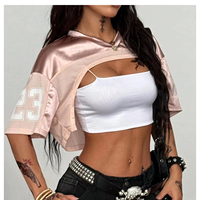 Game Day Trikot Damen Halbarm Crop Tops Shrugs V-Ausschnitt Cheer Cropped Jersey Shirt American Football Boxy Cropped Jersey