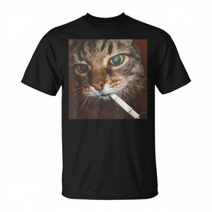 Smoking Cat <b>Meme</b> T-<b>Shirt</b> Unisex Adult Medium Black Cotton Crew Neck Short Sleeve Digital Printing - Product Image 3
